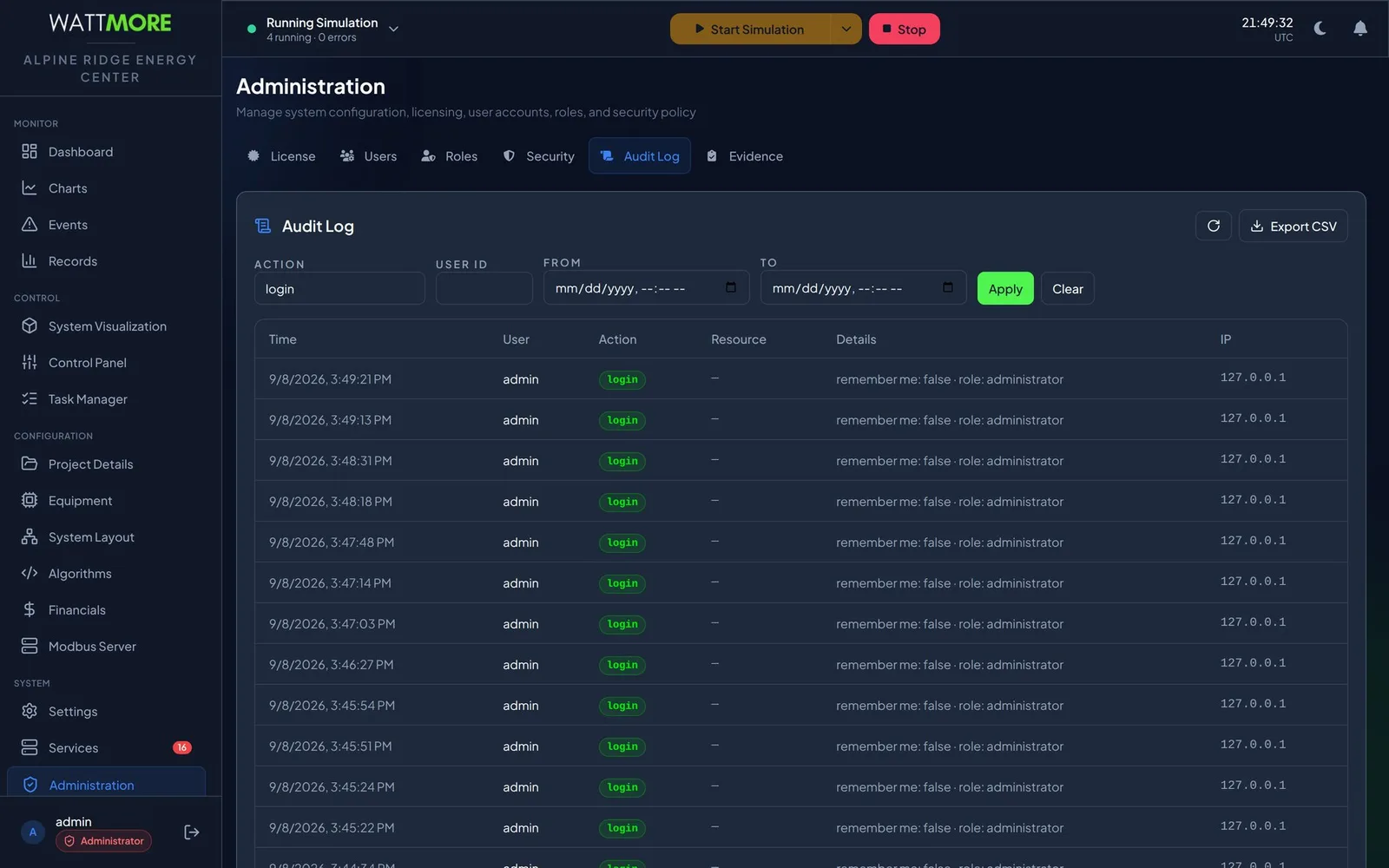 The Audit Log filtered to sign in actions, with the footer reporting the number of matching entries and the current page.
